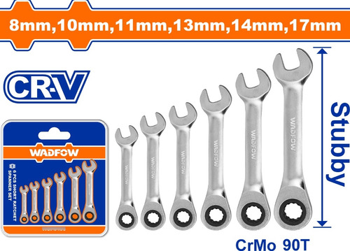 Set 6 Llaves Combinadas Cortas Con Crique Wadfow Wsp6406 Color Gris